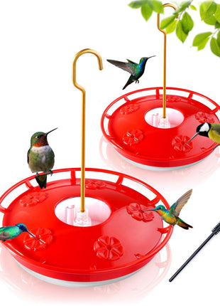 eWonLife Hummingbird Feeder for Outdoors, 2 Pack, Leak-Proof, Easy to Clean and Refill, Saucer Humming Bird Feeder Plastic, Including Hanging Hook, with 5 Feeding Ports (16 Ounce/Pack)