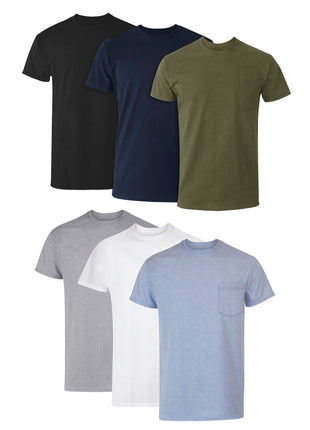 Hanes Men's Pocket T-Shirt Pack, 6-Pack, Cool & Breathable Cotton Tees, Stay-Tucked Undershirts for Men
