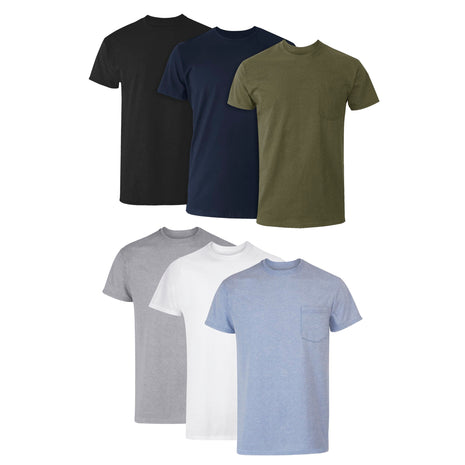 Hanes Men's Pocket T-Shirt Pack, 6-Pack, Cool & Breathable Cotton Tees, Stay-Tucked Undershirts for Men