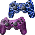 Burcica Wireless Controller for PS-3 Motion Sense Double Vibration Upgraded Gaming Remote for Play 3 with Charging Cord (Blue+Purple)