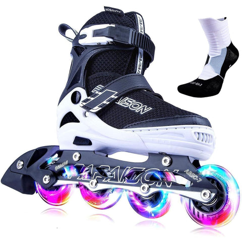 PAPAISON Adjustable Inline Skates for Kids and Adults with Full Light Up Wheels, Outdoor Roller Skates for Girls and Boys, Men and Women