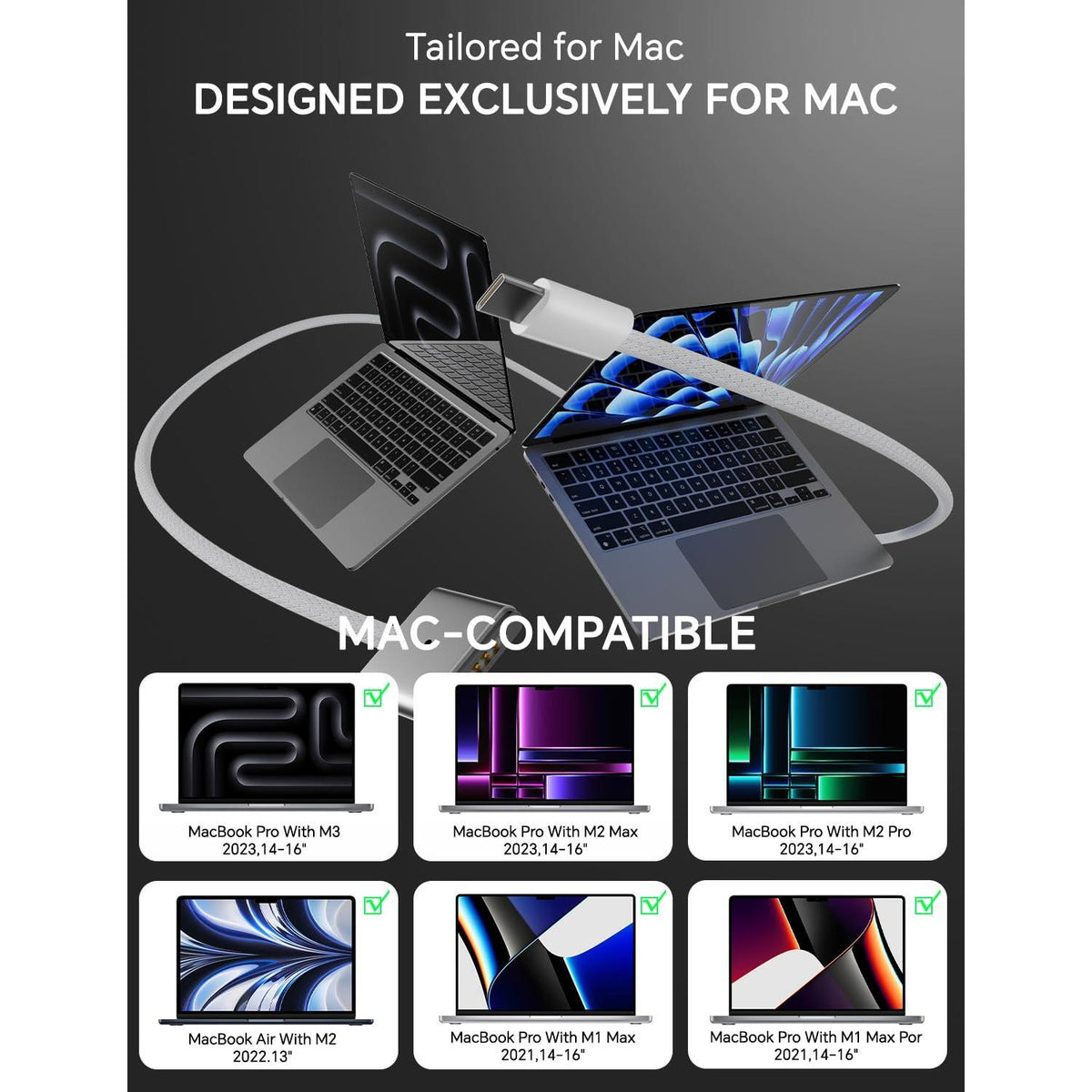 140W Charger for MacBook Pro 16 14 inch Mac Air 15 13 inch 2025 2024 2023 2022 2021 M1–M4【Original Quality】Type C Fast Charger Power Adapter & 6.6FT Type C to Magnetic 3 Cable LED Applicable 2021-2025