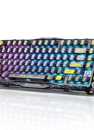 GravaStar Mercury K1 Lite 75% Gaming Keyboard, 2.4GHz/BT/Wired Tri-Mode Wireless Keyboard, Gasket Hot Swappable Mechanical Keyboard, Pre-lubed Linear Switches, RGB Backlit (Transparent Black)