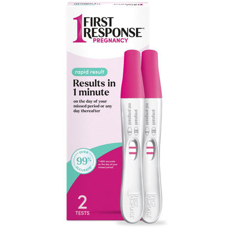 First Response Rapid Result Pregnancy Test, 2 Pack | Results In 1 Minute, Over 99% Accurate*, Easy-to-Read Results, Trusted For 30 Years