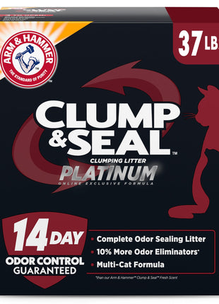 ARM & HAMMER Clump & Seal Clumping Cat Litter, 14-Day Odor Control Litter, Platinum Multi-Cat Formula Complete Odor Sealing Formula, Online Exclusive, 37lbs