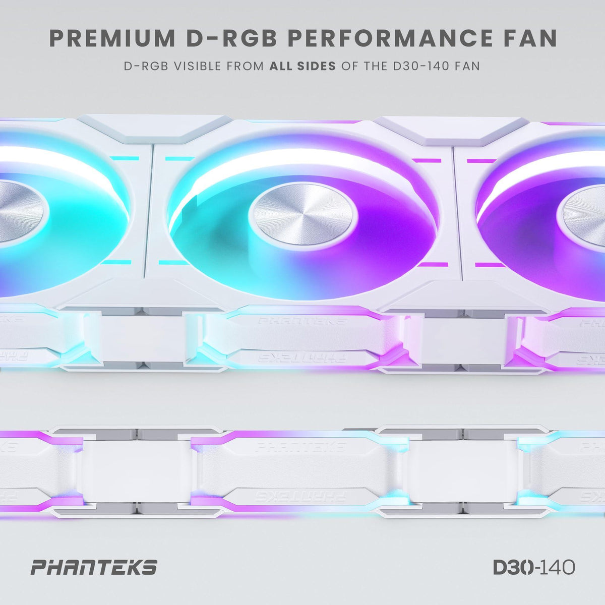 Phanteks (PH-F140D30_DRGB_PWM_WT01) D30-140 DRGB PWM Fan, Premium D-RGB Performance Fan, ARGB/DRGB Lighting, Daisy-Chain Fan Linking System (White)