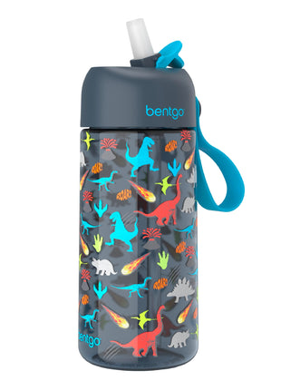 Bentgo Kids Water Bottle - Leak-Proof, Durable Tritan, BPA-Free 15 oz. Cup for Kids/Toddlers Ages 3+, Bite & Sip Spout, Carrying Handle & Dishwasher Safe for School, Sports, Daycare & Camp (Dinosaur)
