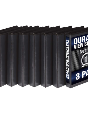 Samsill Durable 1 Inch Binder, Made in the USA, Round Ring Customizable Clear View Binder, Black, 8 Pack (S88430)