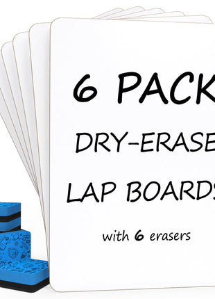 Scribbledo 6 Pack Small White Board Dry Erase Boards Classroom Pack Mini White Boards 9 inch x12 inch Personal Whiteboards for Students Teachers School Supplies Lapboards l 6 Mini Whiteboard Erasers Included