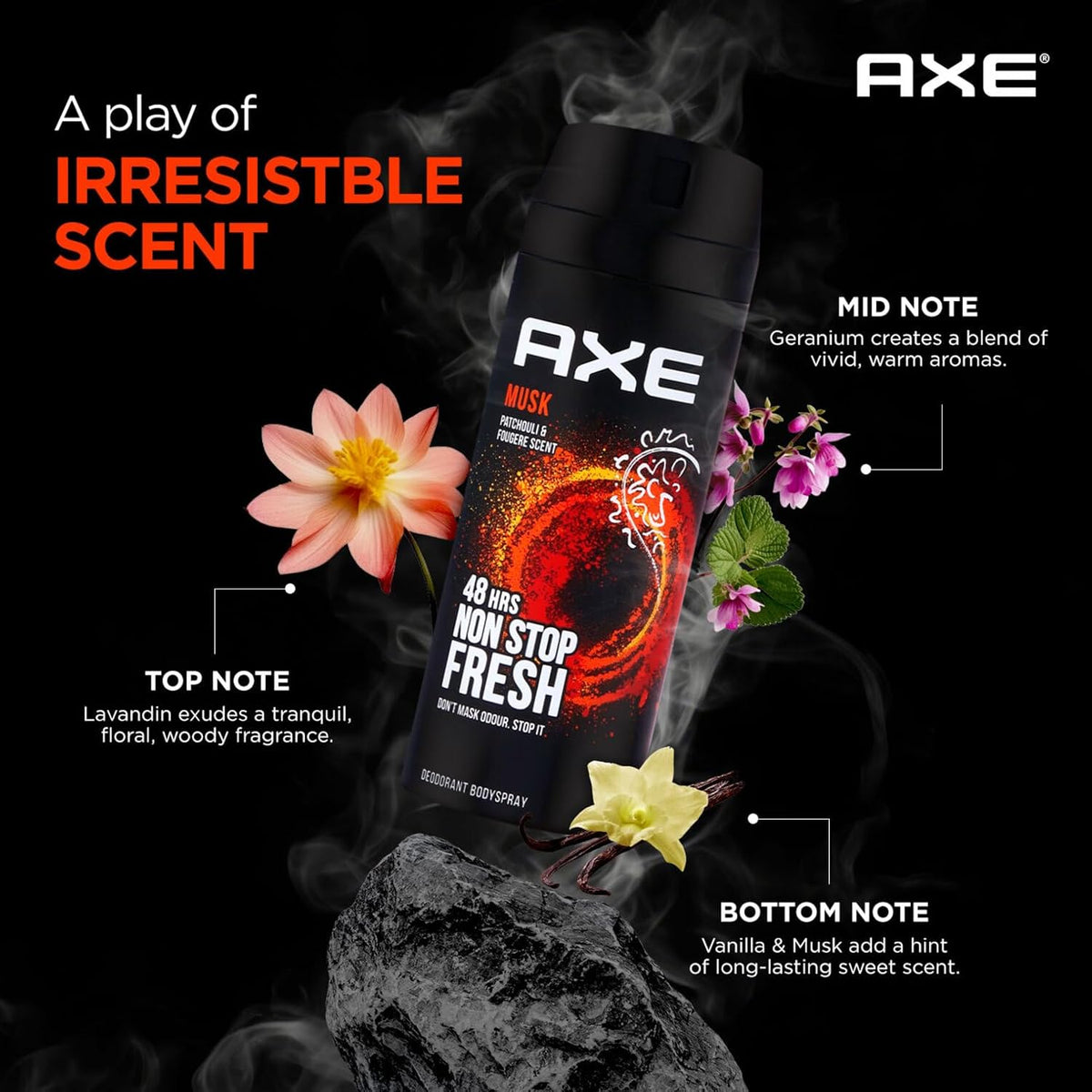 Axe Musk Deodorant Body Spray for Men | 48H* Odour Protection | With Lavender, Geranium, and Vanilla notes| 150ml