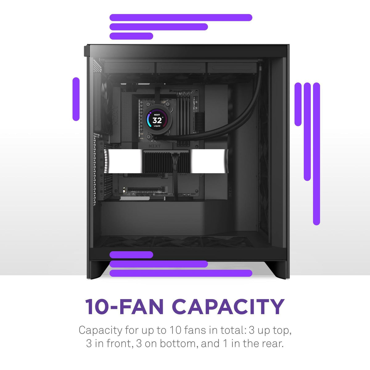 NZXT H7 Flow 2024 - Mid-Tower ATX Airflow Case - Includes Pre-Installed 3 x 120mm Fans - Supports Bottom Fans for Dedicated GPU Cooling - Cable Management - Black