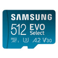 Samsung EVO Select microSDMemory Card + Adapter, 512GB microSDXC, Up-to 160 MB/s, 4K UHD, UHS-I, C10, U3, V30, A2, for Mobile Phone, Smartphones, Nintendo-Switch, and Tablets (MB-ME512SA/AM)