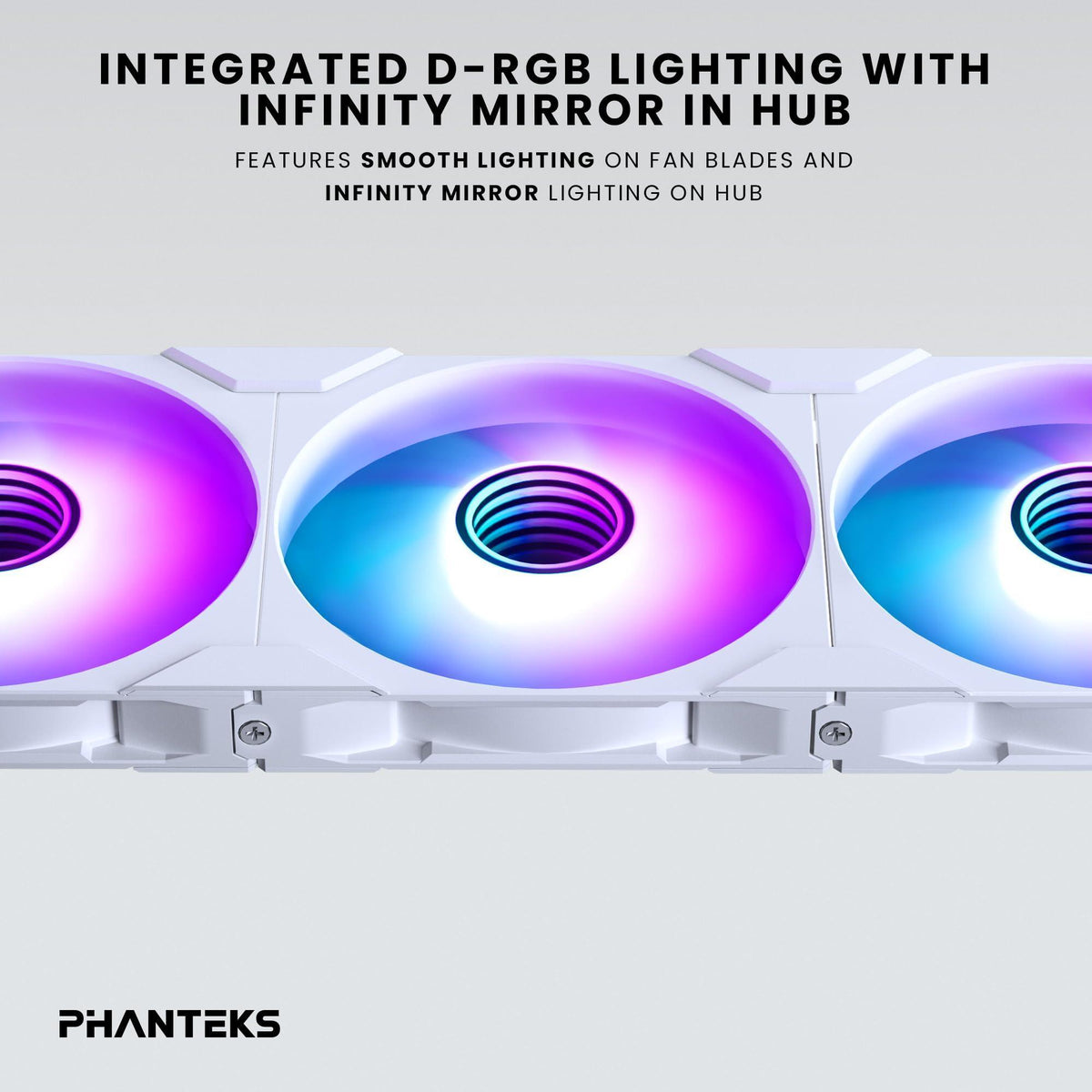 Phanteks M25-140 Gen2, 140mm ARGB High Performance Cooling Fans, Daisy-Chain Unified Fan Frame, Infinity Mirror hub, Single Cable Connection, White