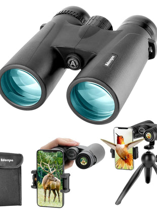 12x42 High Powered Binoculars for Adults, Phone Adapter and Tripod | BAK4 Prism, FMC Optics, Waterproof, 367ft Wide View, 18.5mm Eyepieces for Bird Watching Cruise Travel Wildlife Viewing Sports