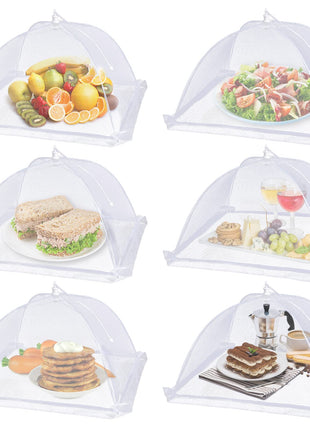 Lauon Large Food Cover,6 Pack Mesh Food Tent,17 inchx17 inch,White Nylon Covers,Pop Up Umbrella Screen Tents,Patio Net for Outdoor Camping, Picnics, Parties,BBQ,Collapsible and Reusable