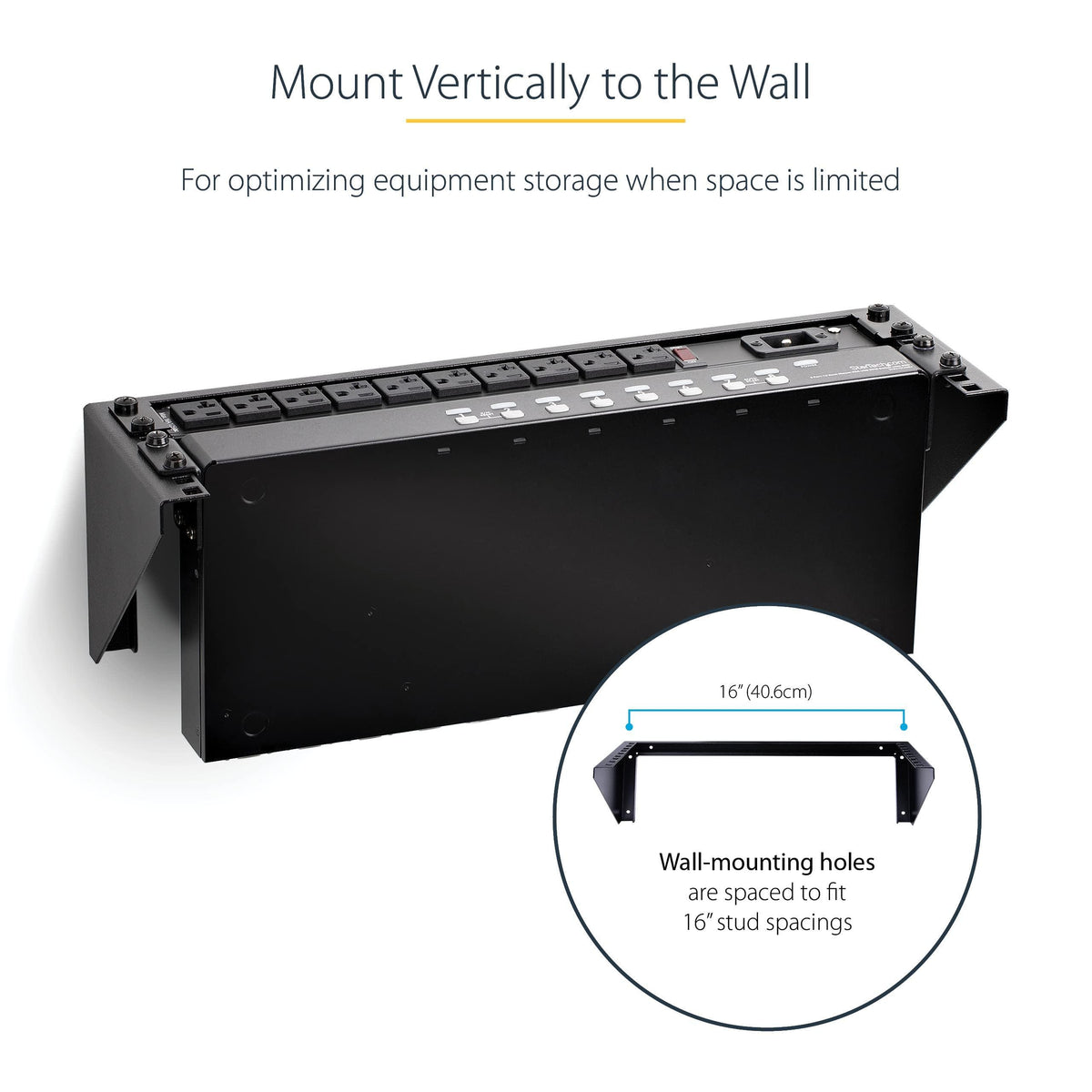 StarTech.com 3U 19" Wall Mount Vertical Rack Bracket, Wall Mount Patch Panel Bracket for Data/AV/IT/Computer Equipment, 3U Rack for Cabinet or Server Room, Supports 150lb (68kg) , TAA (RK319WALLV)