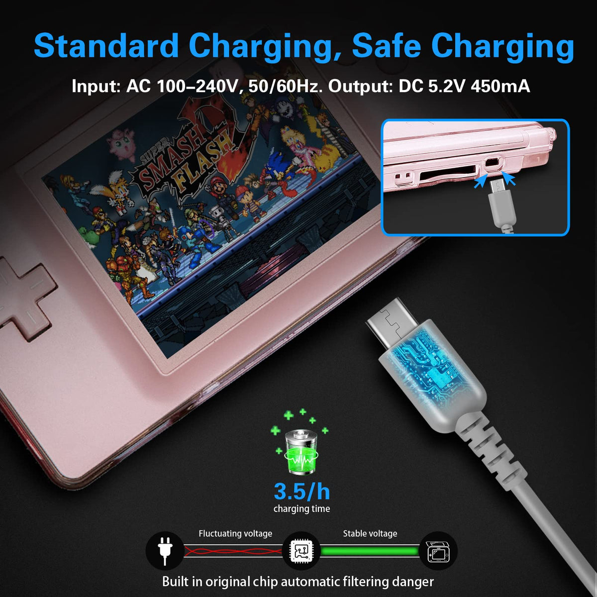 DS Lite Charger Kit Compatible with Nintendo DS Lite 100-240V Wall Plug Adapter with 4 Stylus Pen for Nintendo DS Lite