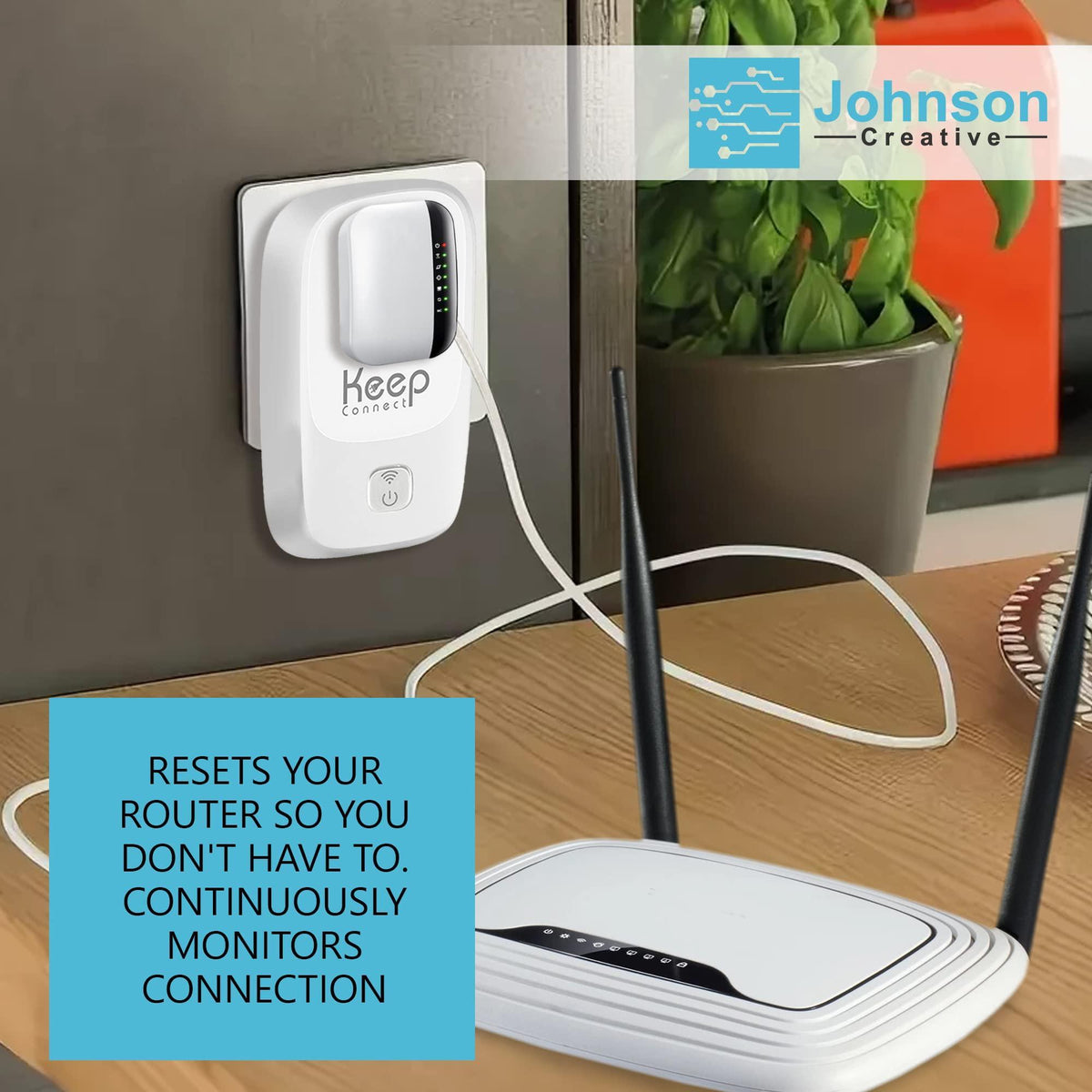 Keep Connect MAX Router Rebooter, Wi-Fi Reset Device, Monitors Connectivity and Resets When Required. No App Necessary. If You Enter a Phone Number it Will Send Texts Upon resets.