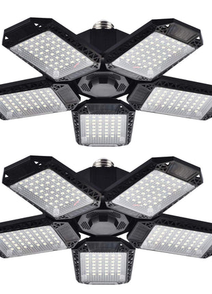 Mefflypee 2 Pack LED Garage Lights, 120W Deformable LED Garage Ceiling Light with 5 Adjustable Panels, 12000LM E26 Shop Lamp for Basement, Barn, High Bay, Store (2 Pack)