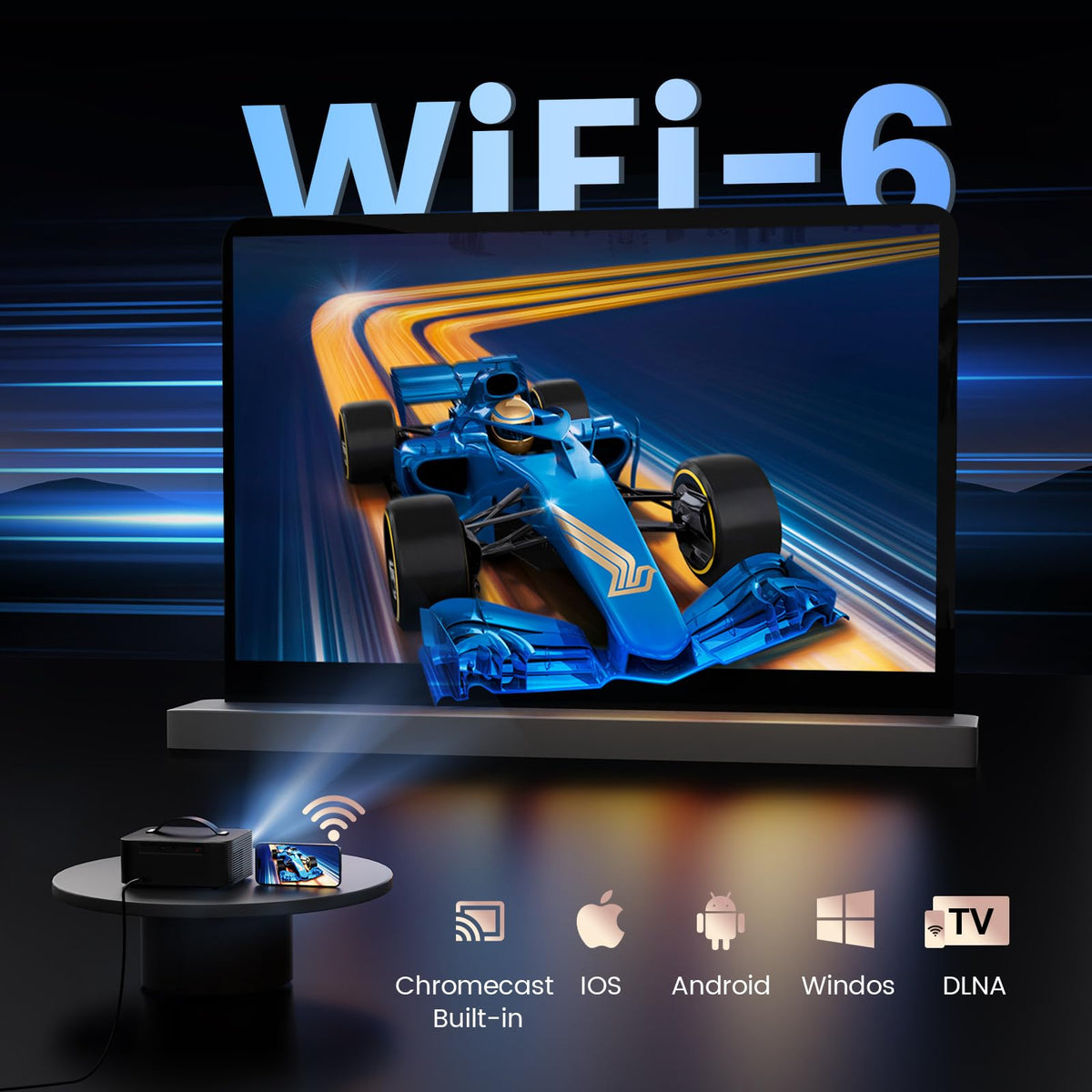 [1500 ANSI/Auto Focus/Built-in APPs] Outdoor-Projector-4K with Wifi6 and Bluetooth, Smart TV OS & DoIby, Portable Projector with Netflix/YouTube/PrimeVideo, ONOAYO 1080P Proyector with 300 ''Display