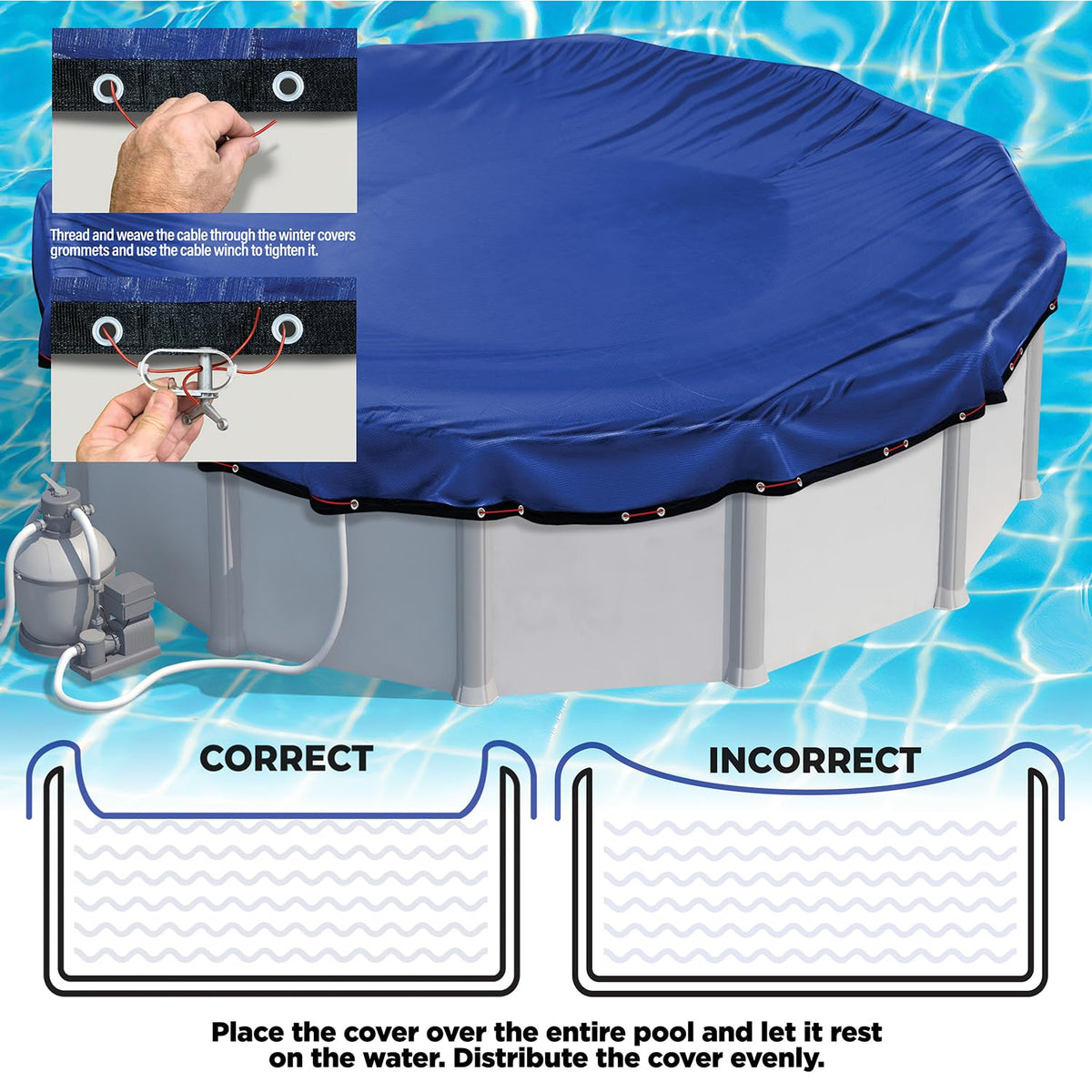 24 Ft Round Premium Heavy-Duty Winter Pool Cover - Royal Blue, Extra Thick and Durable, Tear-Proof, UV-Resistant, Reinforced Edges, Easy Install, All-Season Protection for Above Ground Pools