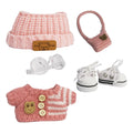 Cloth for 15cm ＆ 17cm Doll,5-Piece Handcrafted Crochet Clothes Outfit(NO Doll) - Light Pink Clothes + Light Pink Bear-Shaped Velvet hat + Glasses + Shoulder Bag + White Canvas Shoes