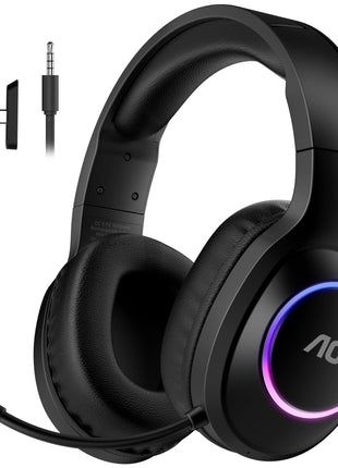 AOC Wireless Gaming Headset Compatible with PS5/4, Nintendo Switch, PC, Bluetooth 5.4 & 2.4GHz Gaming Headphones with Noise Canceling Mic, RGB, Type-C, 20ms Latency, 45H, 7.1 Virtual Surround- Black