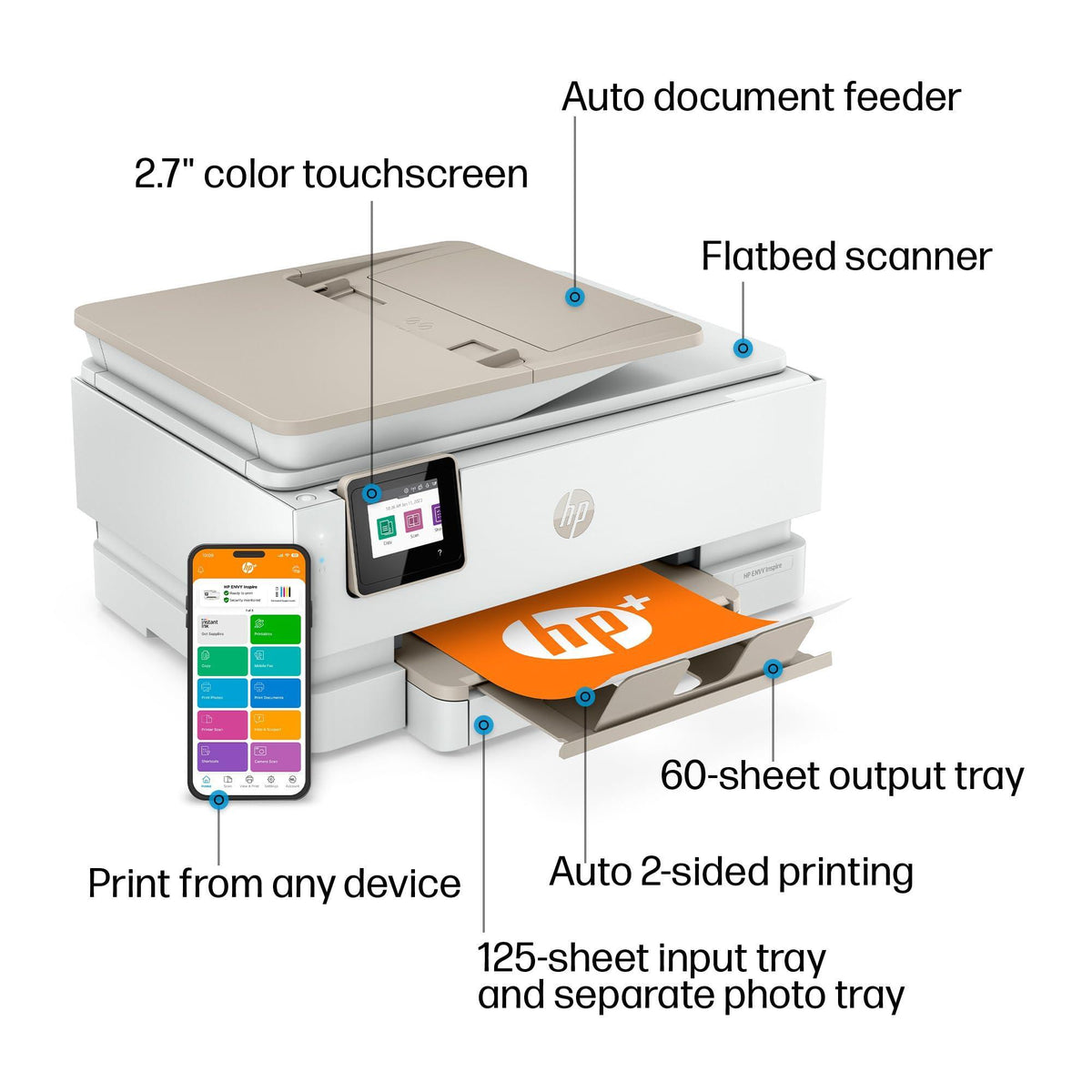 HP ENVY Inspire 7955e Wireless Color Inkjet Printer, Print, scan, copy, Easy setup, Mobile printing, Best-for home, 3 month Instant Ink trial included, White
