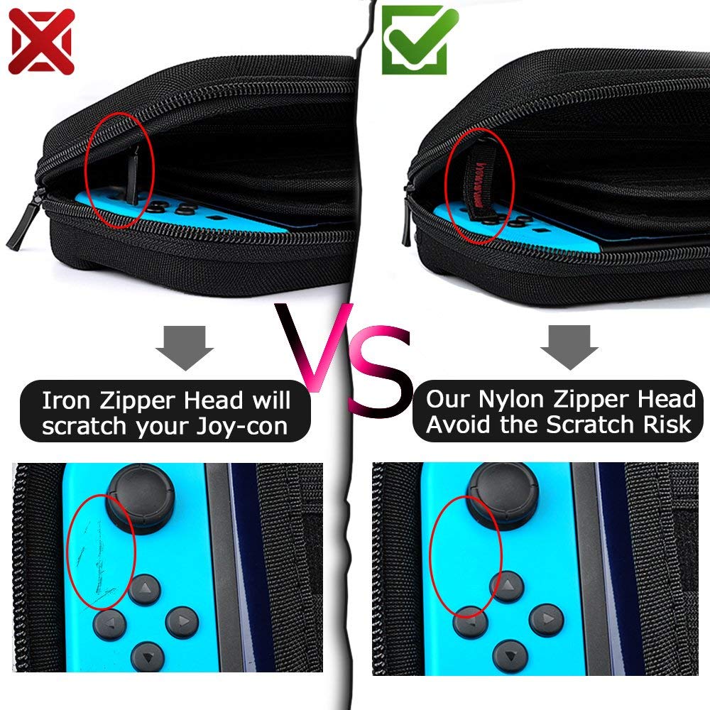 daydayup Switch Case and Tempered Glass Screen Protector Compatible with Nintendo Switch - Deluxe Hard Shell Travel Carrying Case, Pouch for Nintendo Switch Console & Accessories, Streak Red