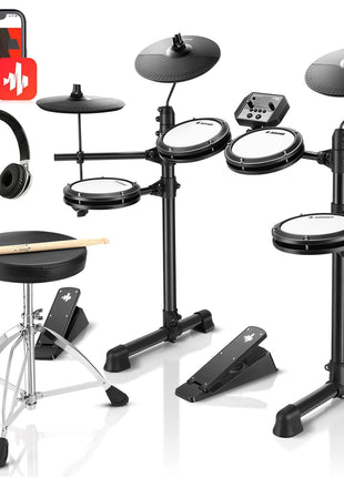 Donner DED 80 Electronic Drum Set with 4 Quiet Mesh Pads, 180 Sounds, 2 Pedals, Throne, Headphones, Sticks, and Melodics Lessons