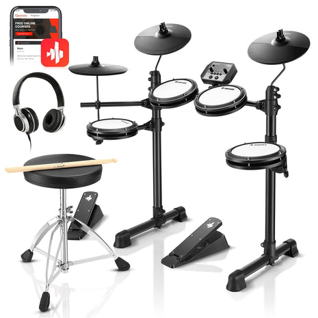 Donner DED 80 Electronic Drum Set with 4 Quiet Mesh Pads, 180 Sounds, 2 Pedals, Throne, Headphones, Sticks, and Melodics Lessons