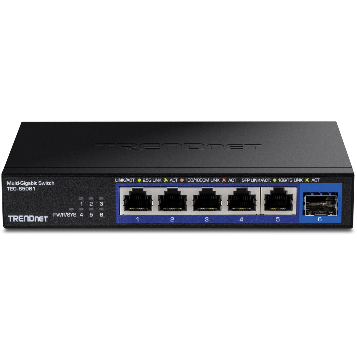 TRENDnet 6-Port Unmanaged 2.5G Switch with 10G SFP+Port, TEG-S5061, 5 x 2.5GBASE-T Ports, 45Gbps SwitchingCapacity, Fanless, Wall Mountable,Lifetime Protection,Black