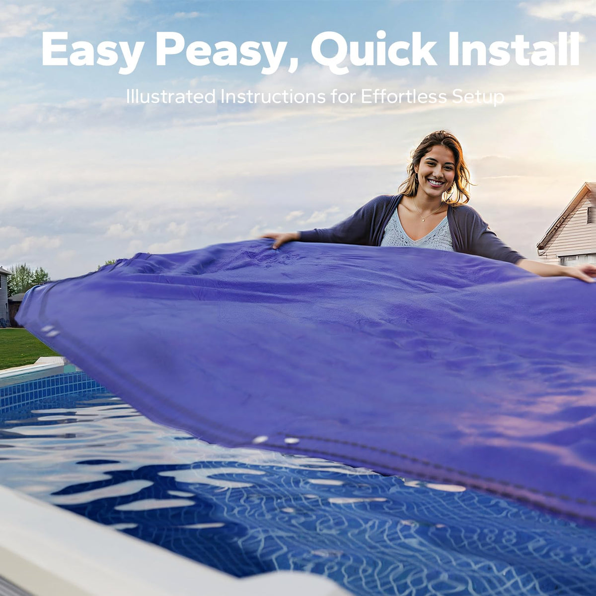 24 FT Round Pool Cover, [ 2025 Upgraded ] Above Ground Pool Cover, Heavy Duty Winter Pool Cover, Cold and UV Resistant, Cable and Pulley System