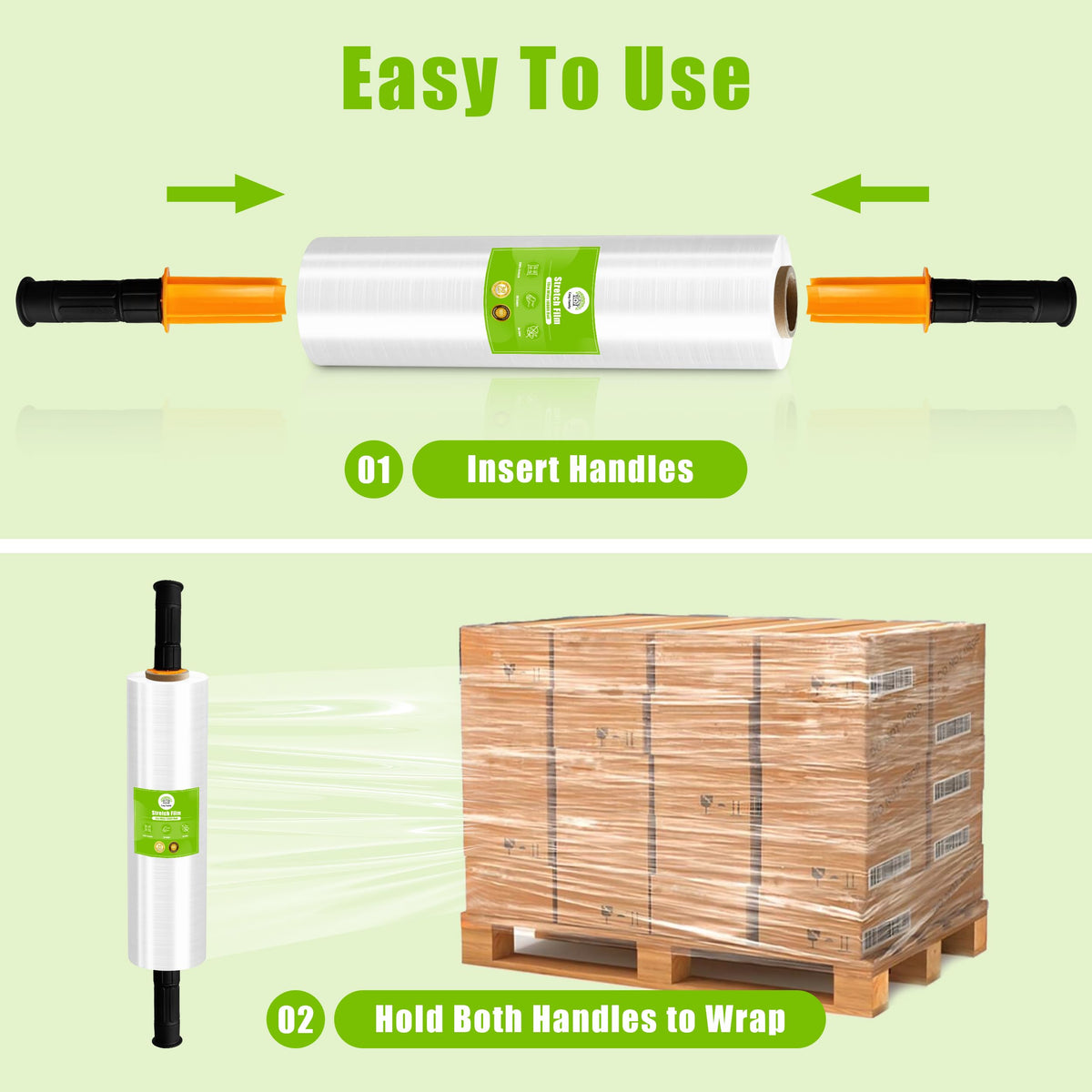 Cosy Family Plastic Wrap Stretch Film Roll - 1000ft 60 Gauge Industrial Strength 15 inch Wide Clear Plastic Wrap Roll with Handles for Pallet Wrapping Shipping Moving - Clear, Pack of 1