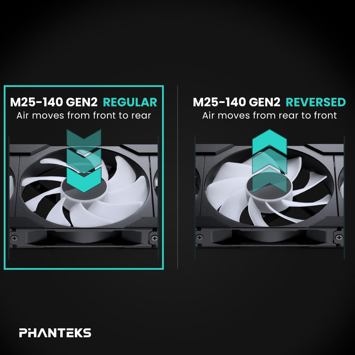 Phanteks M25-140 Gen2, 140mm ARGB High Performance Cooling Fans, Daisy-Chain Unified Fan Frame, Infinity Mirror hub, Single Cable Connection, Black