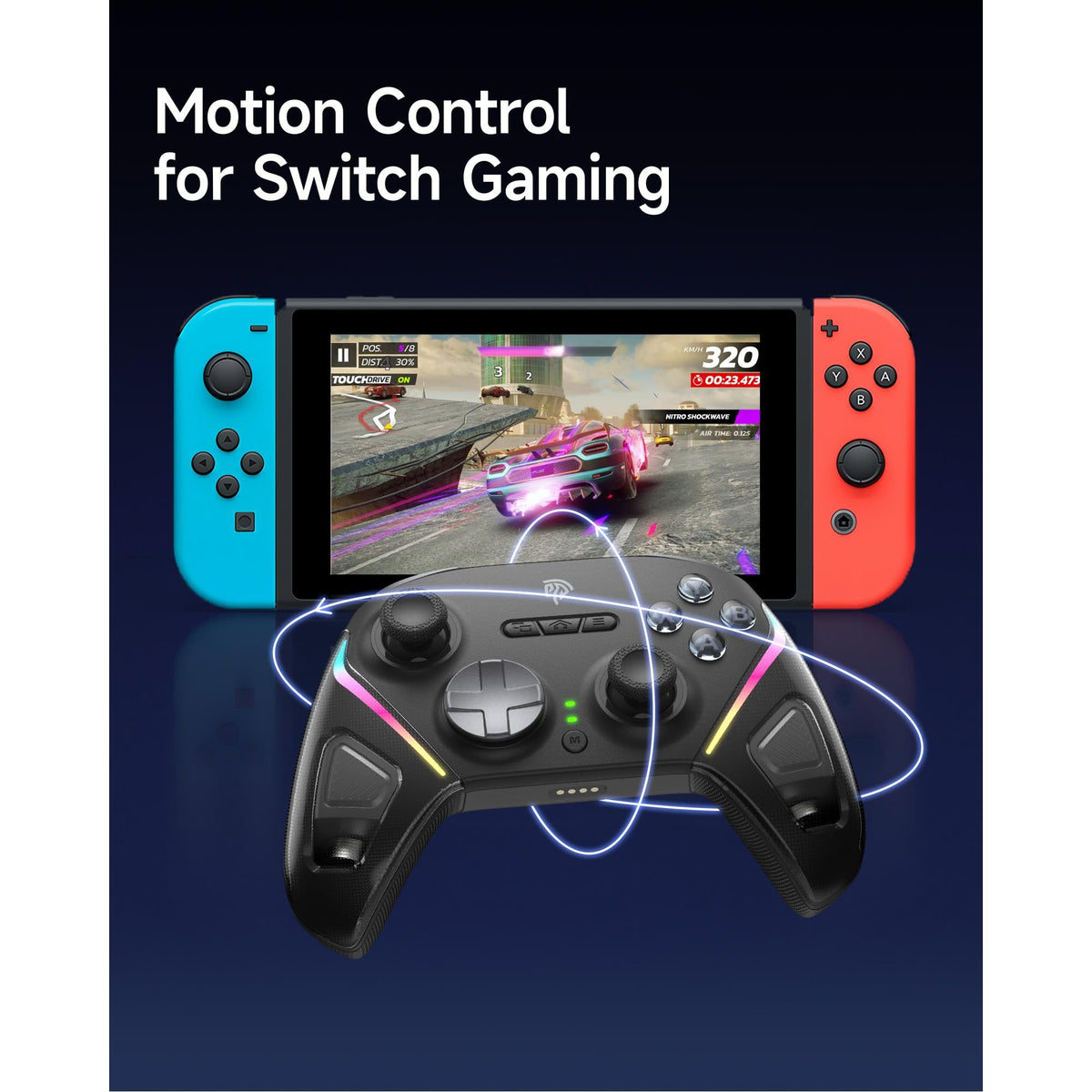 EasySMX D10 Wireless Game Controller – TMR Anti-Drift Joysticks, Dual-Mode Triggers, 1000Hz Polling, Mechanical Buttons, RGB – Bluetooth Gamepad for PC/Switch/Switch2/iOS/Android with Charging Dock
