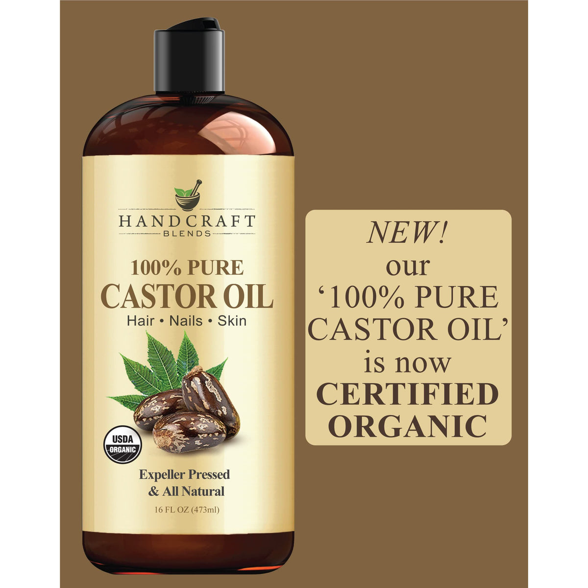 Handcraft Blends Organic Castor Oil - 16 Fl Oz - 100% Pure and Natural - Premium Grade Carrier Oil for Hair Growth, Eyelashes and Eyebrows - Hair and Body - Expeller-Pressed & Hexane-Free