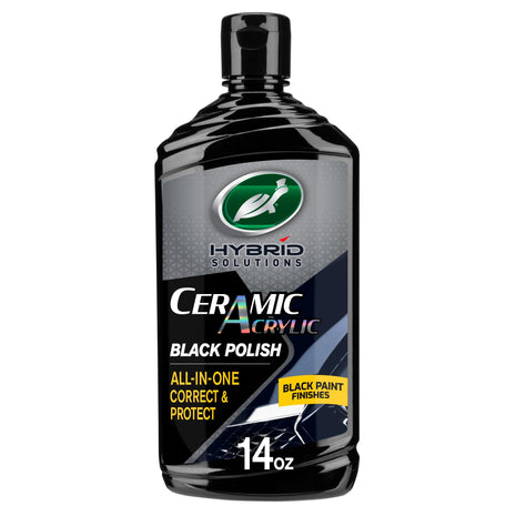 Turtle Wax Hybrid Solutions Ceramic Acrylic Black Car Polish and Wax, Car Scratch Remover & Car Paint Restorer for Black Cars, Deep Shine, Ceramic Coating Protection & Water Beading, 14 oz (Pack of 1)