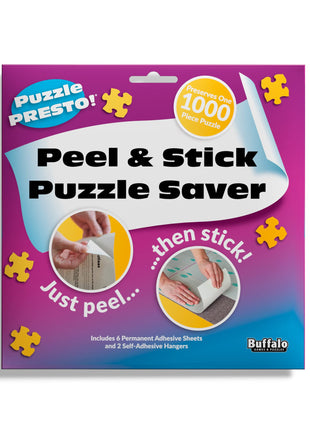 Buffalo Games Puzzle Saver, 6 Sheets & 2 Hangers, Puzzle Preservation Kit | Peel & Stick Puzzle Preservation Kit for Adults, No Messy Glue, 2 Wall Hangers, Fits 29" x 21.5", Made in USA Since 2007