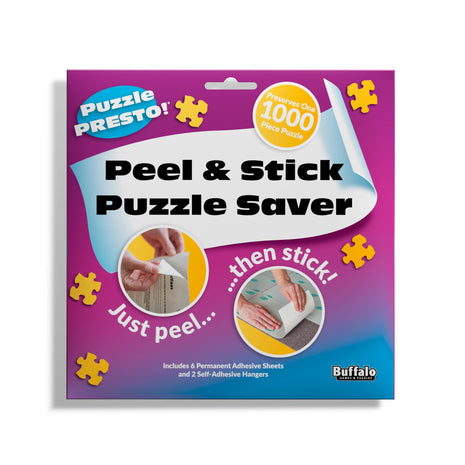 Buffalo Games Puzzle Saver, 6 Sheets & 2 Hangers, Puzzle Preservation Kit | Peel & Stick Puzzle Preservation Kit for Adults, No Messy Glue, 2 Wall Hangers, Fits 29" x 21.5", Made in USA Since 2007
