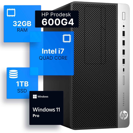 HP ProDesk 600G4 Tower Desktop Computer | Intel i7-8700 (3.4) | 32GB DDR4 RAM | 1TB SSD Solid State | Wi-Fi 5G + Bluetooth | Windows 11 | Home or Office PC (Renewed)