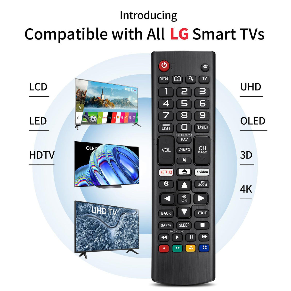 for LG Smart TV Remote Control Replacement,Universal for All LG OLED 3D Thinq TVs for AKB75095307 AKB75375604 AKB74915305 AK75675304 AKB76040302 AKB76037601 AKB75675313 with Battery