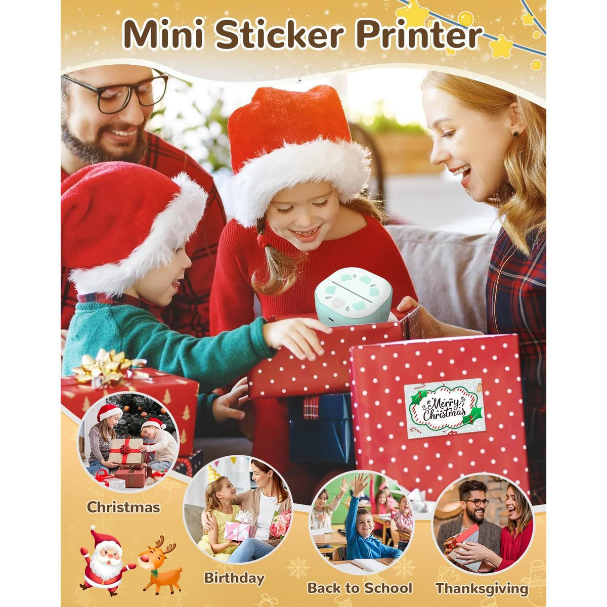 NDYIN Sticker Printer, PrintPods Mini Printer, Bluetooth Portable Sticker Maker with 3 Rolls Paper, Print Pod Inkless Thermal Printers for iphone, Impresora Portátil for Notes, Journal, DIY, Kids Gift
