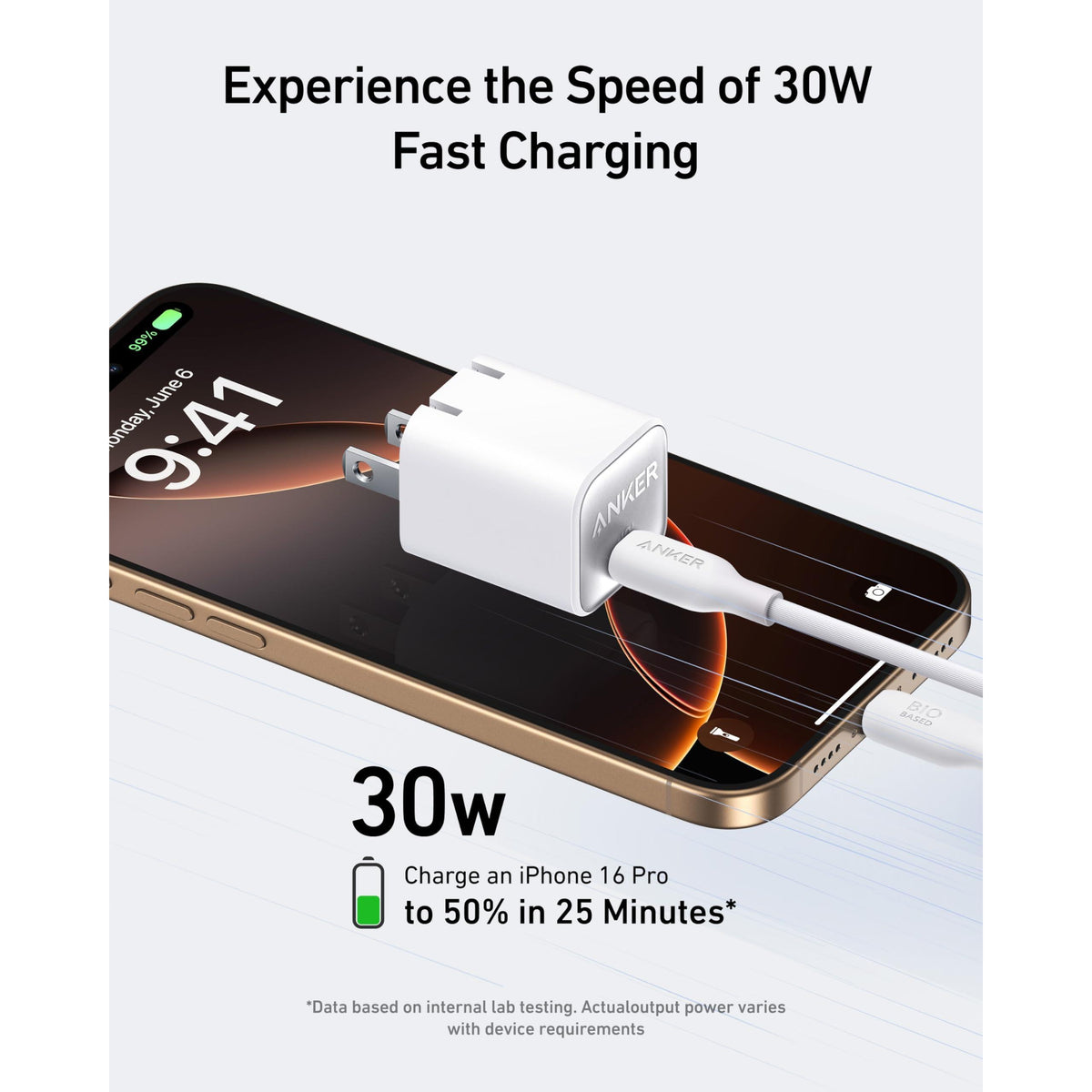 Anker Nano USB C Charger Block, 30W PIQ 3.0 Foldable iPhone Charger Fast Charging for iPhone 16/15 Series, Galaxy, iPad, Compatible with MagSafe