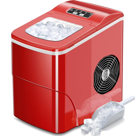 AGLUCKY Ice Makers Countertop with Self-Cleaning, 26lbs/24hrs, 9 Cubes Ready in 6 Mins, Portable Ice Machine with 2 Sizes Bullet Ice/Ice Scoop/Basket for Home/Kitchen/Office/Bar/Party, Red
