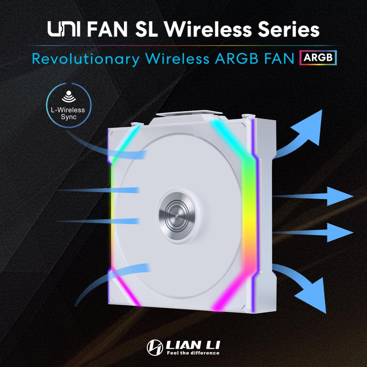 Lian Li UNI Fan SL Wireless 120mm ARGB Fan - Triple Pack - 2.4 GHz Wireless Signal for RGB & Fan Control - Customizable Lighting Effects - Controller Included & Required - White (12SL1W3W)