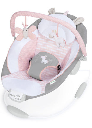 Ingenuity Soothing Baby Bouncer Infant Seat with Vibrations, -Toy Bar & Sounds, 0-6 Months Up to 20 lbs (Pink Flora the Unicorn)
