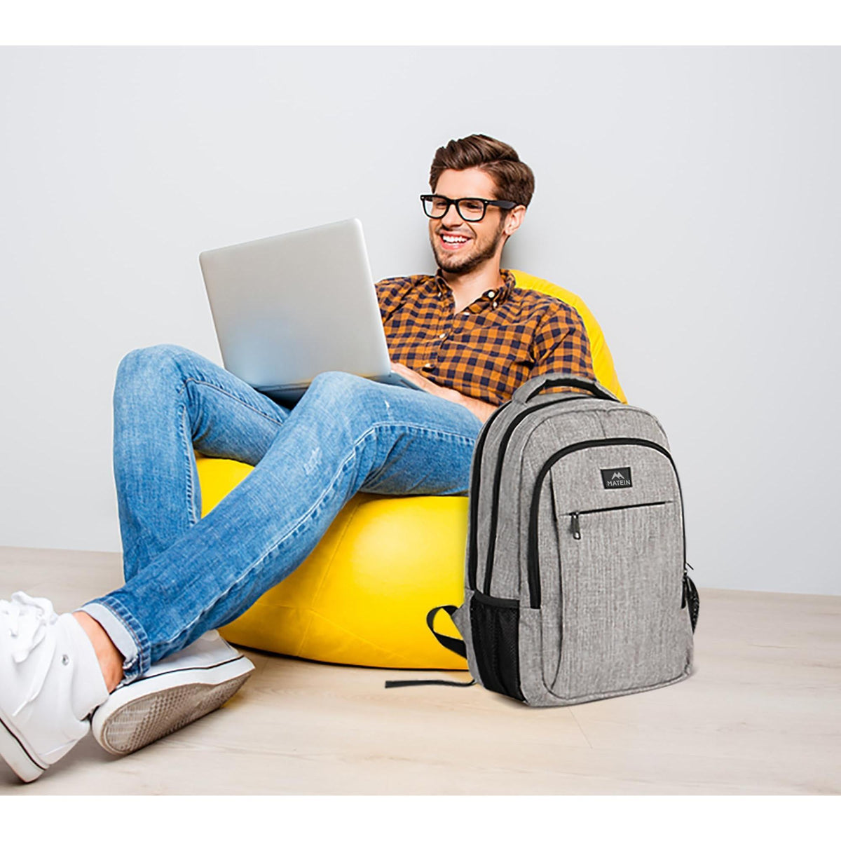 MATEIN Travel Laptop Backpack, Business Anti Theft Slim Sturdy Laptops Backpack with USB Charging Port, Water Resistant College School Computer Bag Gift for Men & Women Fits 15.6 Inch Notebook, Grey