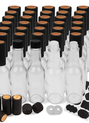 Encheng 35 Pack 5oz Hot Sauce Bottles with Lids,Glass Woozy Bottles with Dripper Inserts and Shrink Capsules,Small Glass Wine Bottle for Homemade Sauces,Oils,Vanilla Extracts,Dressings,Gifting