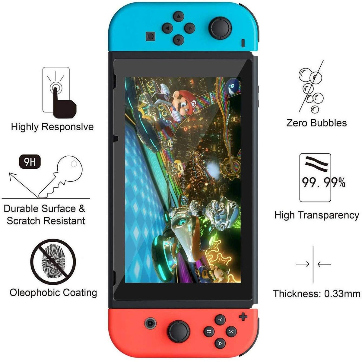 daydayup Switch Case and Tempered Glass Screen Protector Compatible with Nintendo Switch - Deluxe Hard Shell Travel Carrying Case, Pouch for Nintendo Switch Console & Accessories, Streak Red